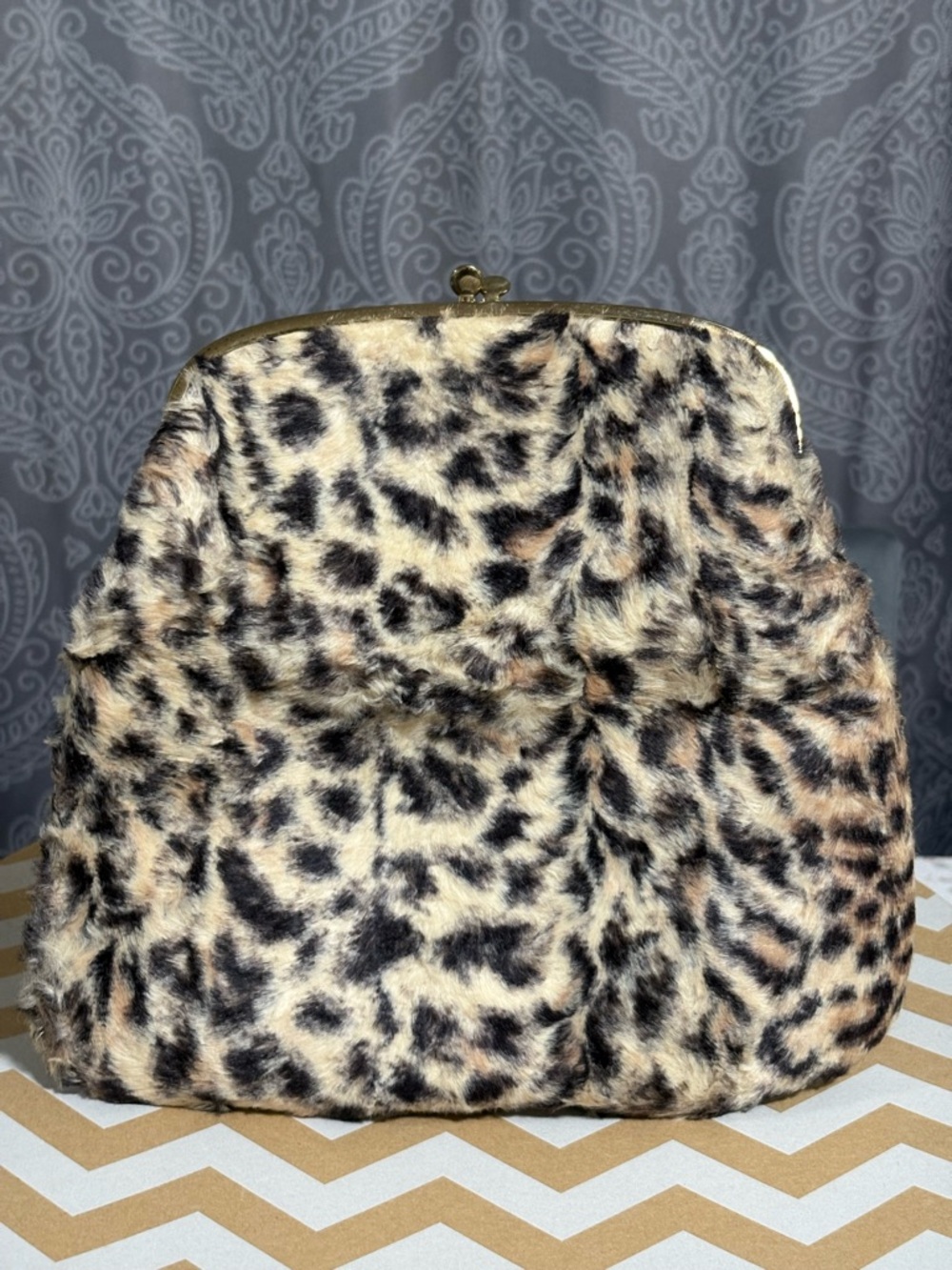 VTG 50s 60s INGBER Leopard Faux Fur Clutch
Bag Mid Century Kiss Lock